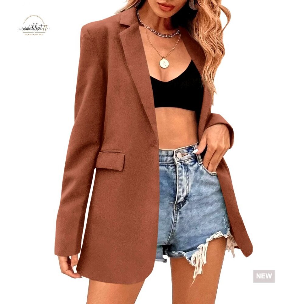 Oversized Blazer Long Sleeve Lapel Button Work Office Casual Jacket